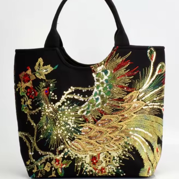 Embroidered Black Tote Bag - Picture 3 of 3